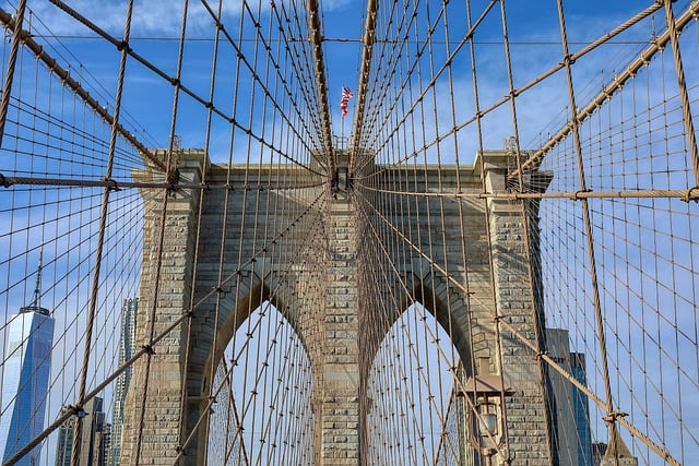 桥, 线, 看法, 布鲁克林, 结构, 纽约, 美国