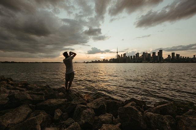 摄影师, 多伦多, 多伦多天际线, 城市, 湖, 水, 海洋, 日落, 景观