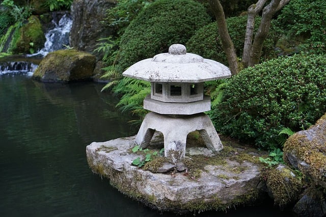 灯笼, 池塘, 花园, 石头, 冥想, 禅, 绿色, 自然, 日本人, 岩石