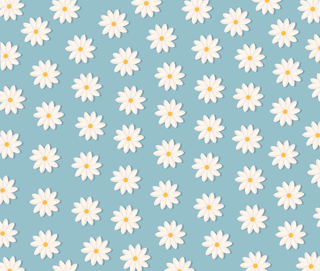 花朵, 雏菊, 图案, 打印, 设计, 背景, 蓝色的, 白色的花
