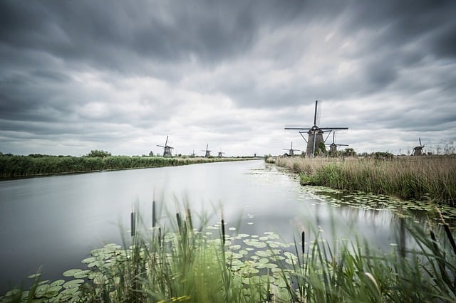 荷兰, 流动, 风车, 景观, 覆盖, 小孩堤防, 长期接触, 荷兰, 荷兰