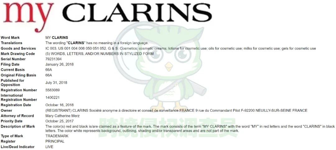 速查！知名品牌CLARINS娇韵诗多商标发案，小心被诉！