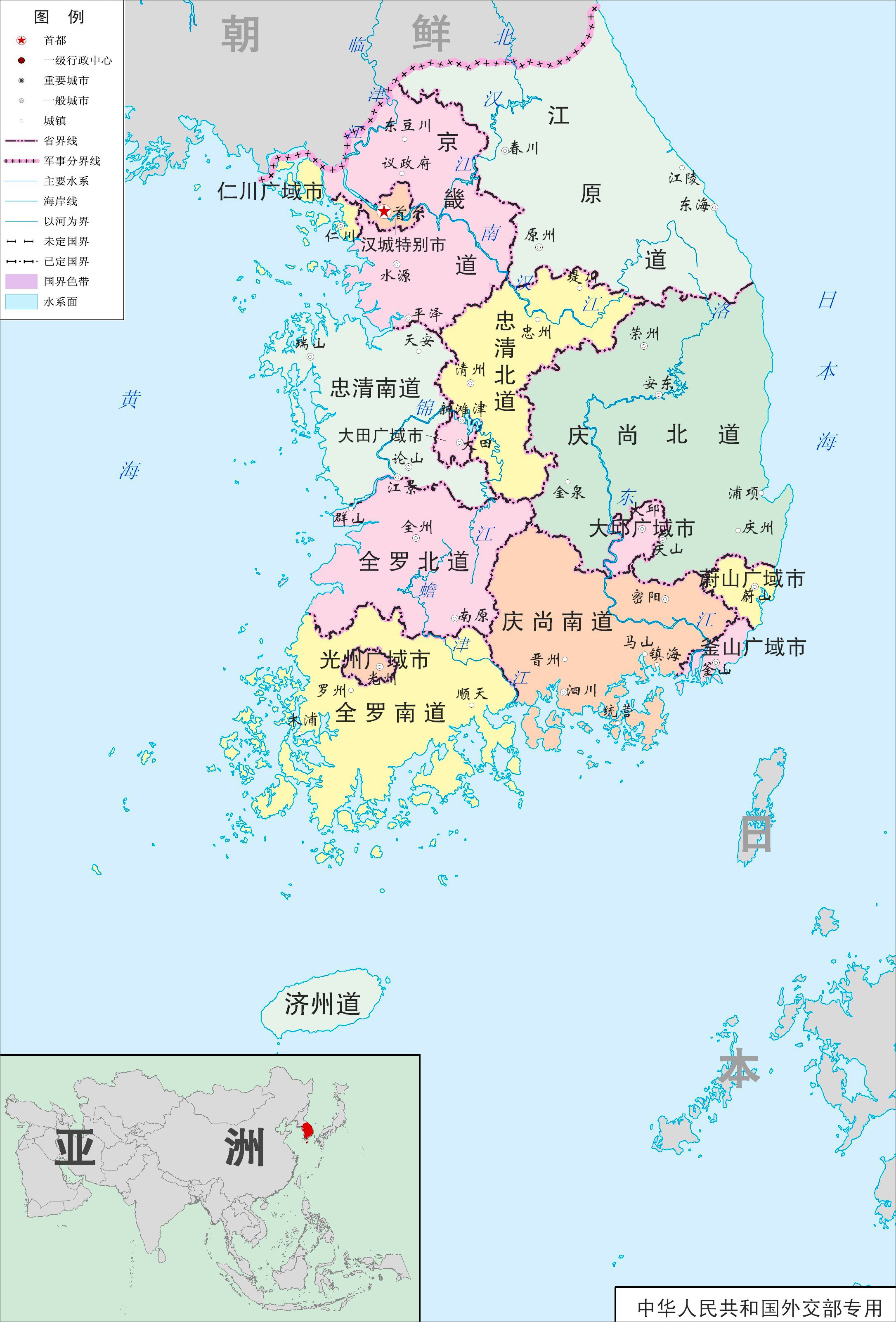 韩国地图中文版高清可放大