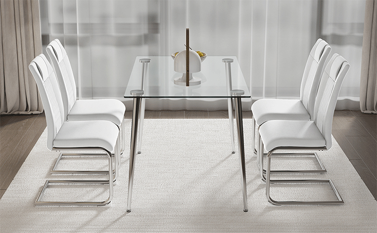 极简风白色餐桌小户型家用餐厅饭桌长方形靠墙钢化玻璃小饭桌