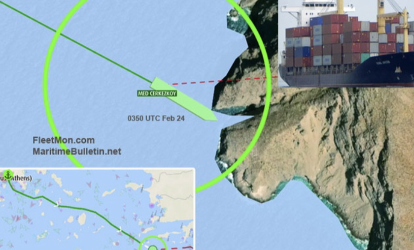 已重新浮起！有集装箱船在爱琴海附近搁浅！