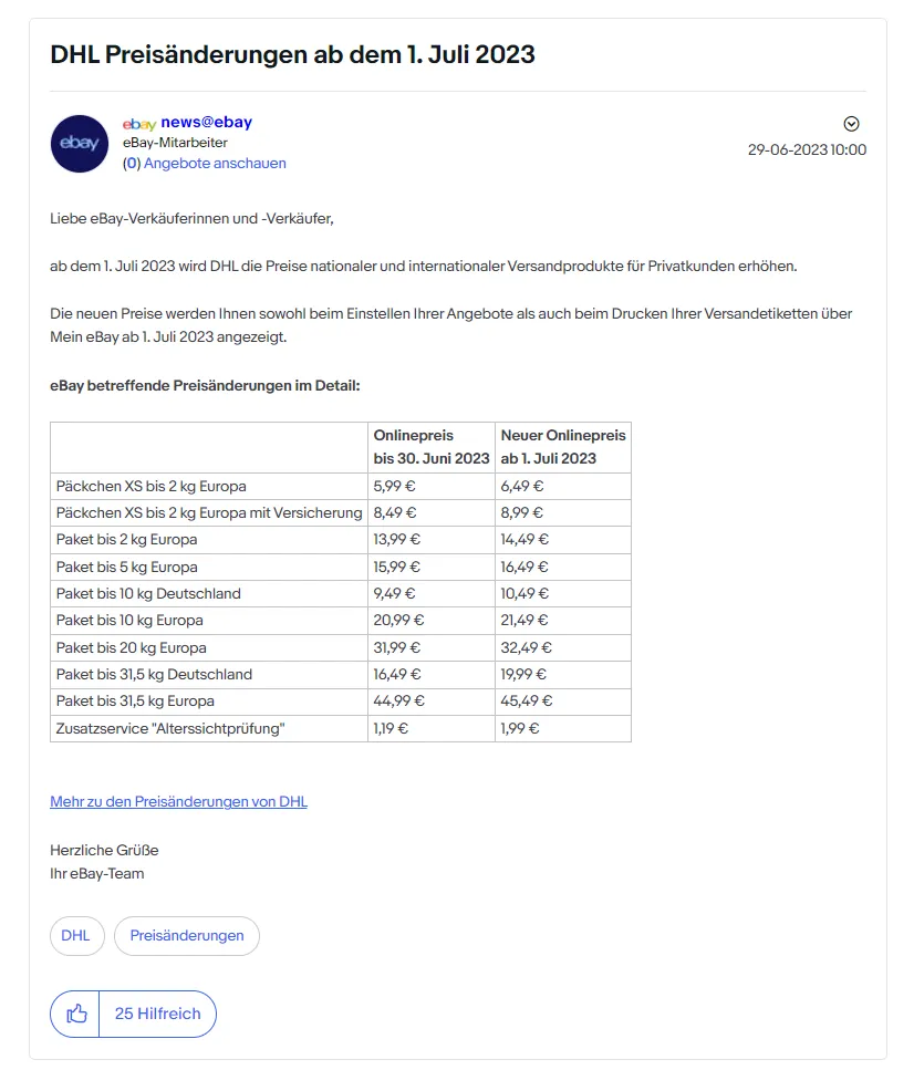 eBay德国站卖家注意！DHL运费出现大幅上涨！