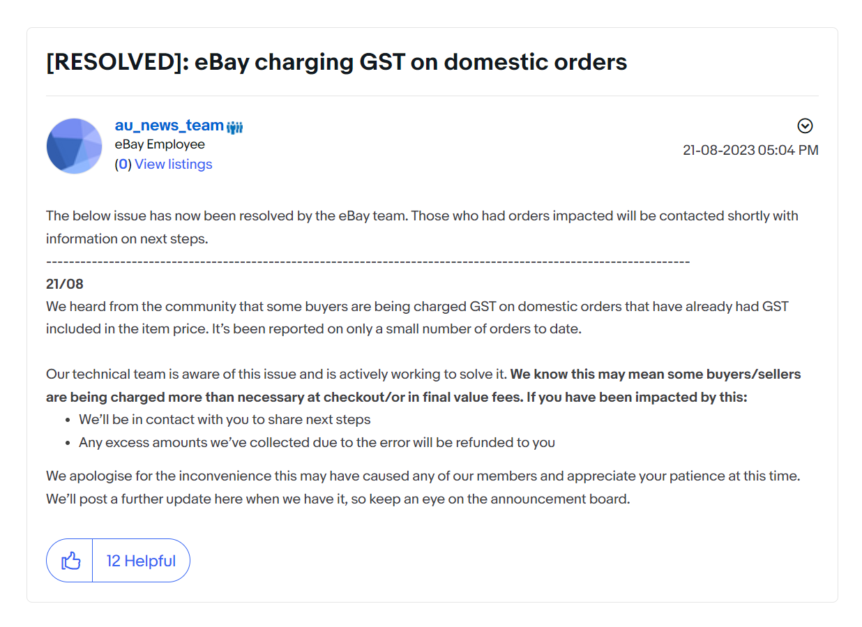 eBay自动计算系统出现Gug！部分订单被多征收销售税！