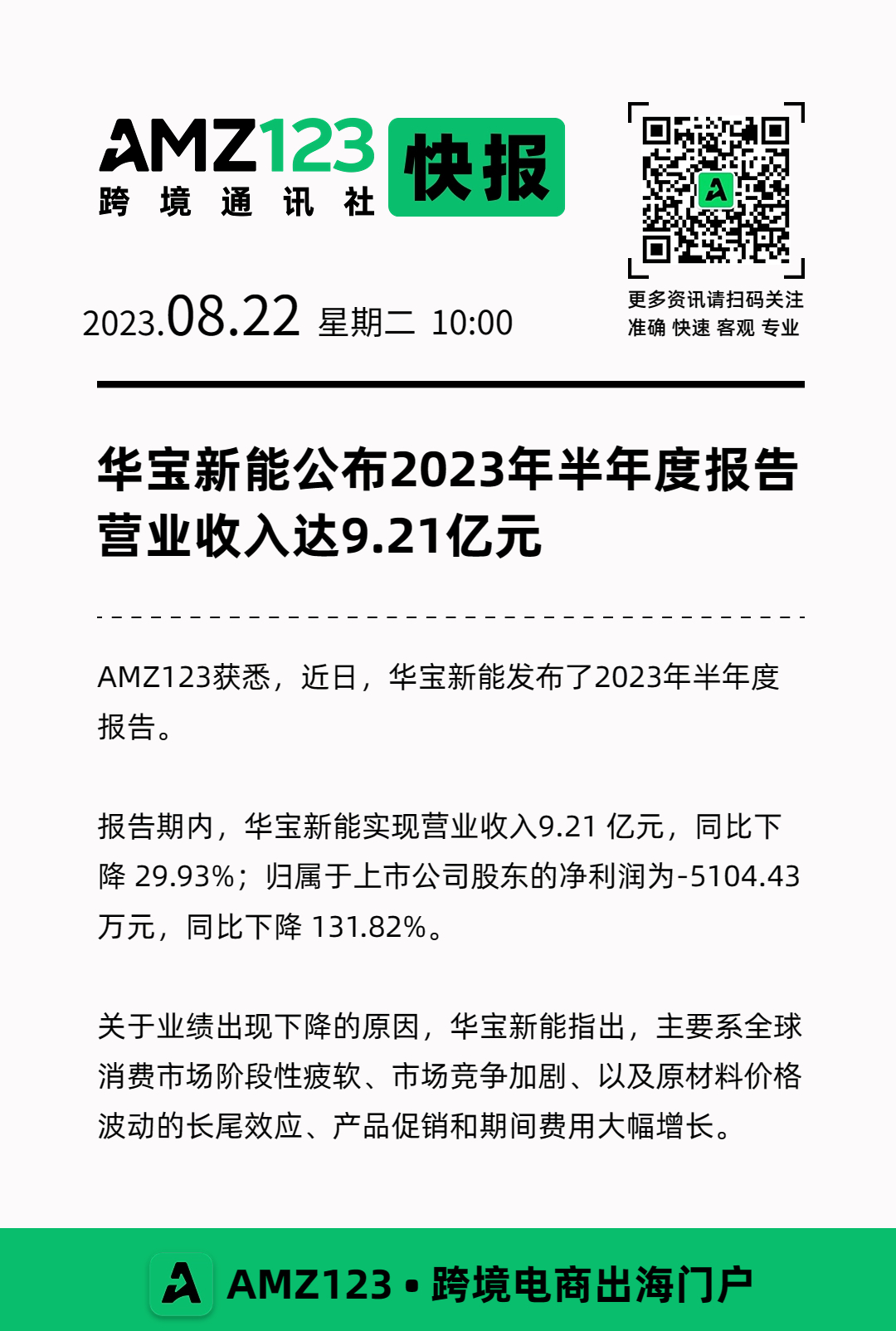 华宝新能公布2023年半年度报告，营业收入达9.21亿元！