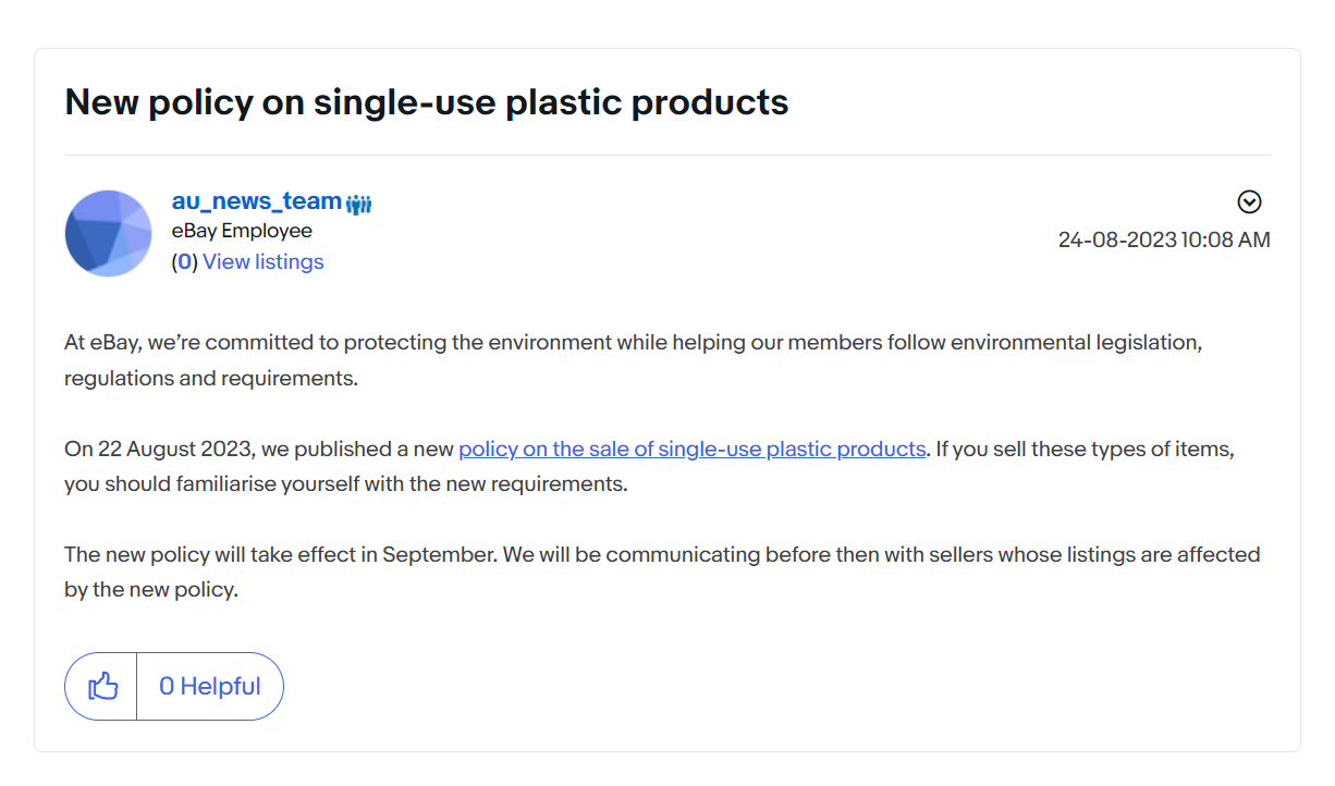 9月1日生效！eBay澳洲站发布一次性塑料制品新规！