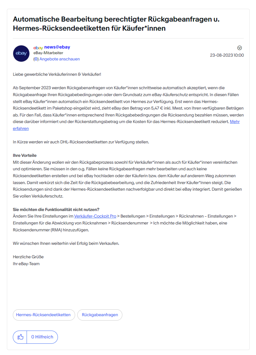  eBay德国站退货政策更新！合规退货申请将自动通过！
