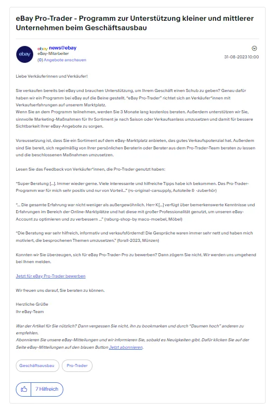 eBay推出“Pro-Trader”计划,帮助卖家优化和升级店铺!