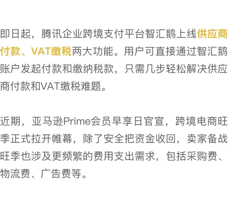智汇鹅新功能上线，支持供应商付款、VAT缴纳！