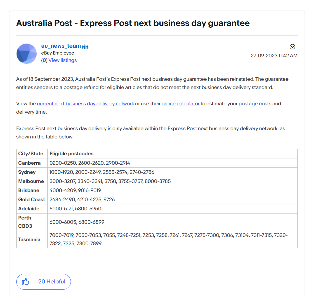 eBay卖家注意!澳大利亚邮政恢复这项特快专递服务!