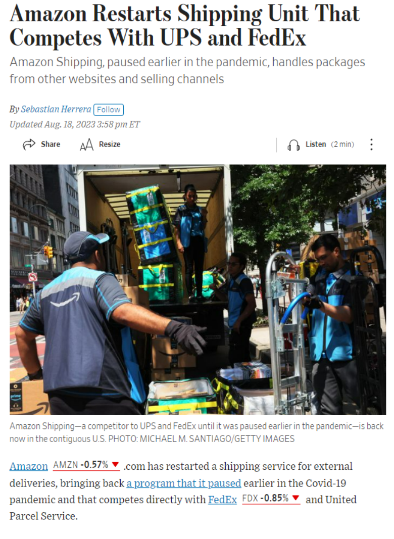 亚马逊重推Amazon shipping，挑战UPS、FedEx，未来美国物流市场会形成怎样的格局？