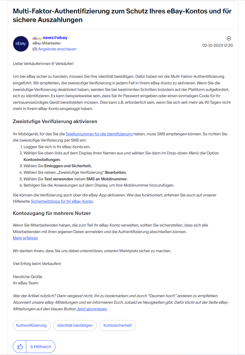 eBay德国站引入多重身份验证,保护卖家账户安全