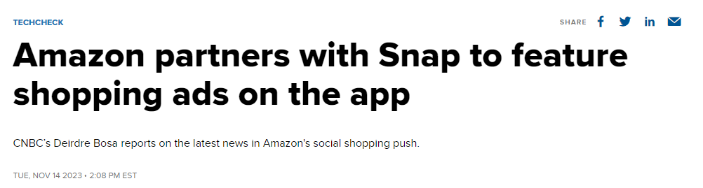 亚马逊新增大型流量入口，与Meta、Snap实现购物互通！