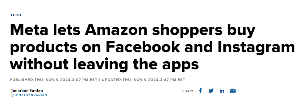 亚马逊新增大型流量入口，与Meta、Snap实现购物互通！
