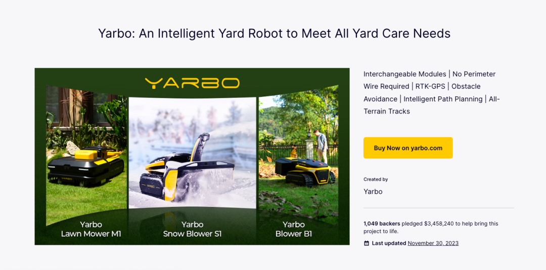 Kickstarter平台热门品类趋势大盘点｜自动割草机器人类产品分析