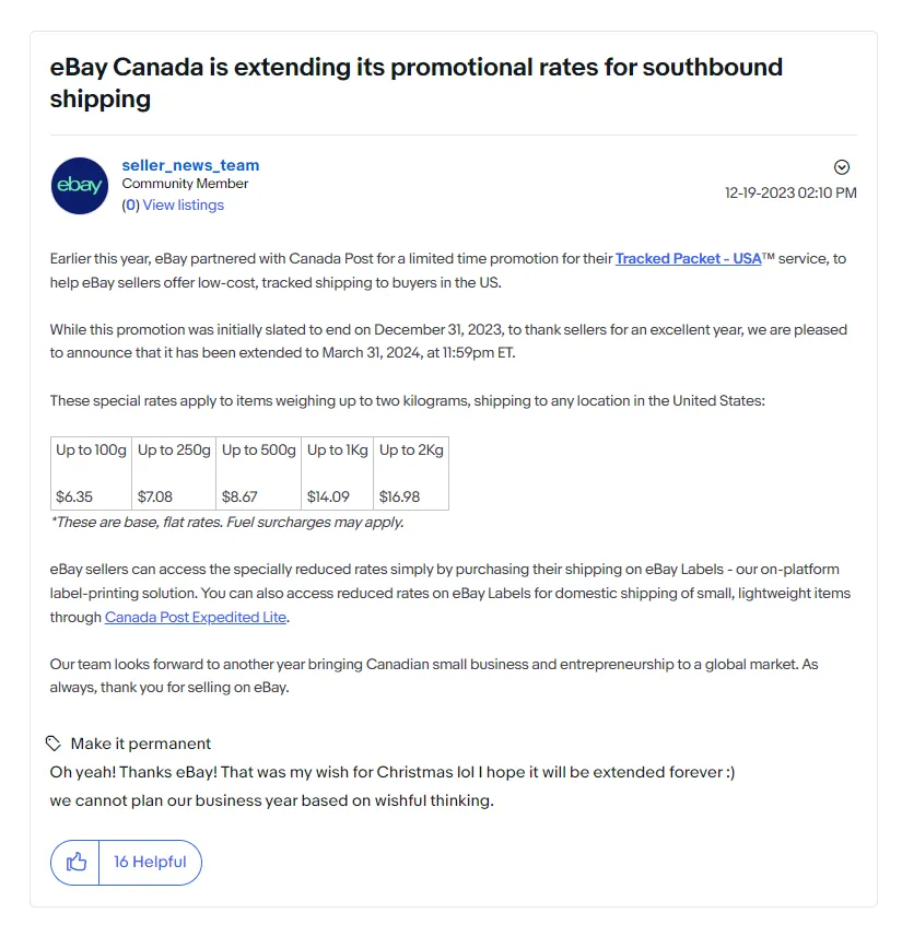 卖家福利!eBay加拿大站运费折扣延长至2024年3月31日!