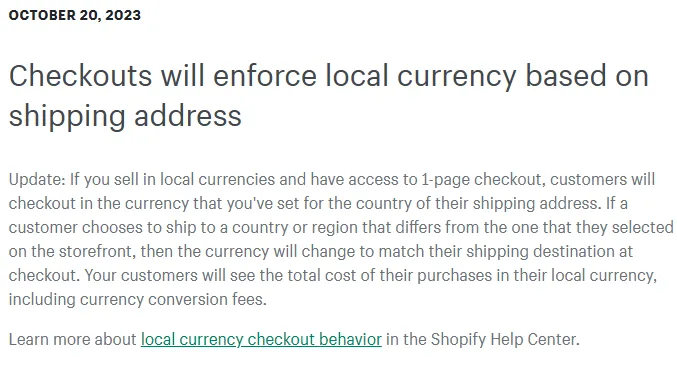简化结算流程!Shopify根据收货地址智能选择结算货币,提升购物体验
