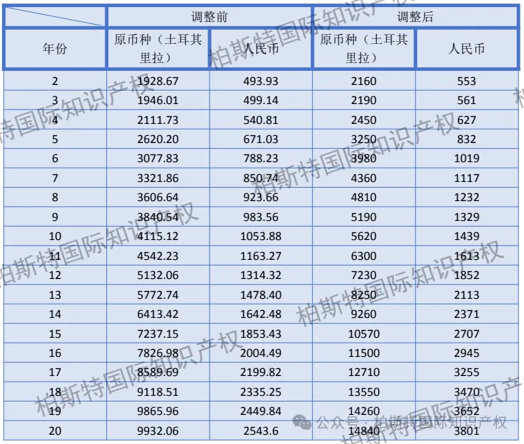 【最新！】国外专利年费调整前后对比