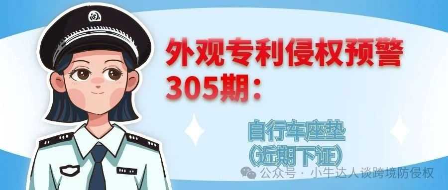 外观专利侵权预警305期：自行车座垫