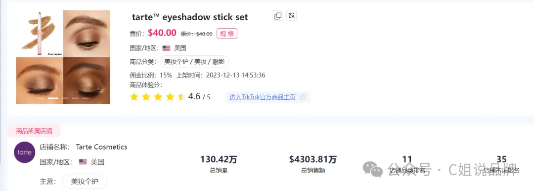 Tiktok美区时尚穿搭达人,单条视频带货Tarte cosmetics眼影刷2000+个,却不一定可以给你带货: