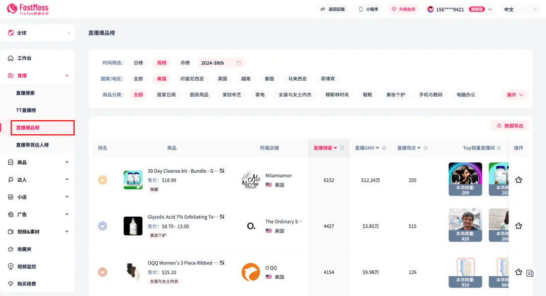 美区直播火爆！FastMoss直播爆品榜重磅上线，看看TikTok直播生态中出现了哪些爆款商品