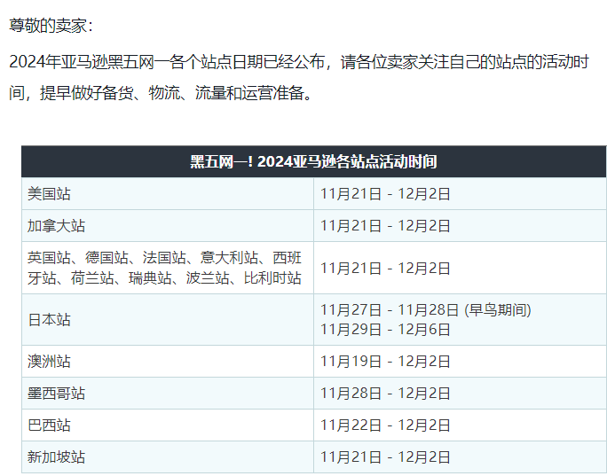 卖家必看！2024亚马逊黑五网一活动时间已确认！
