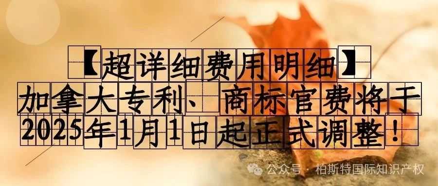 【超详细费用明细】加拿大专利、商标官费将于2025年1月1日起正式调整！