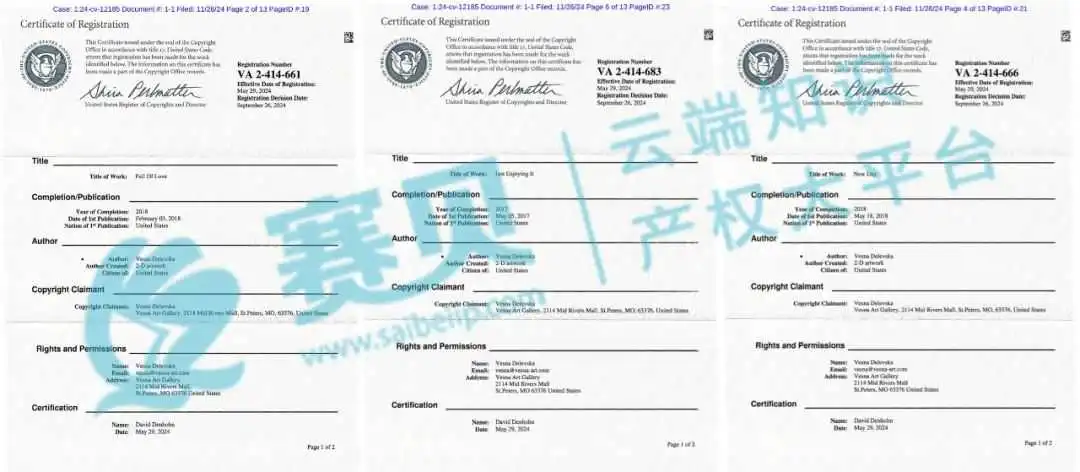 【24-cv-12185】Vesna Delevska版权画TRO维权，这几张图片请勿使用！未开始冻结账户资金！