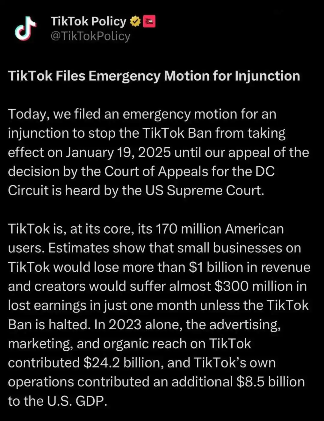 TikTok出手，阻止封禁法案