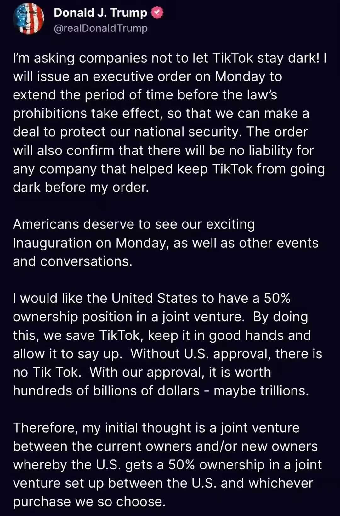 重磅！TikTok在美国已恢复运营，短暂关停1天后又火速重启，2025年TikTok美区会出现单店铺全年销售额超1.5亿美金