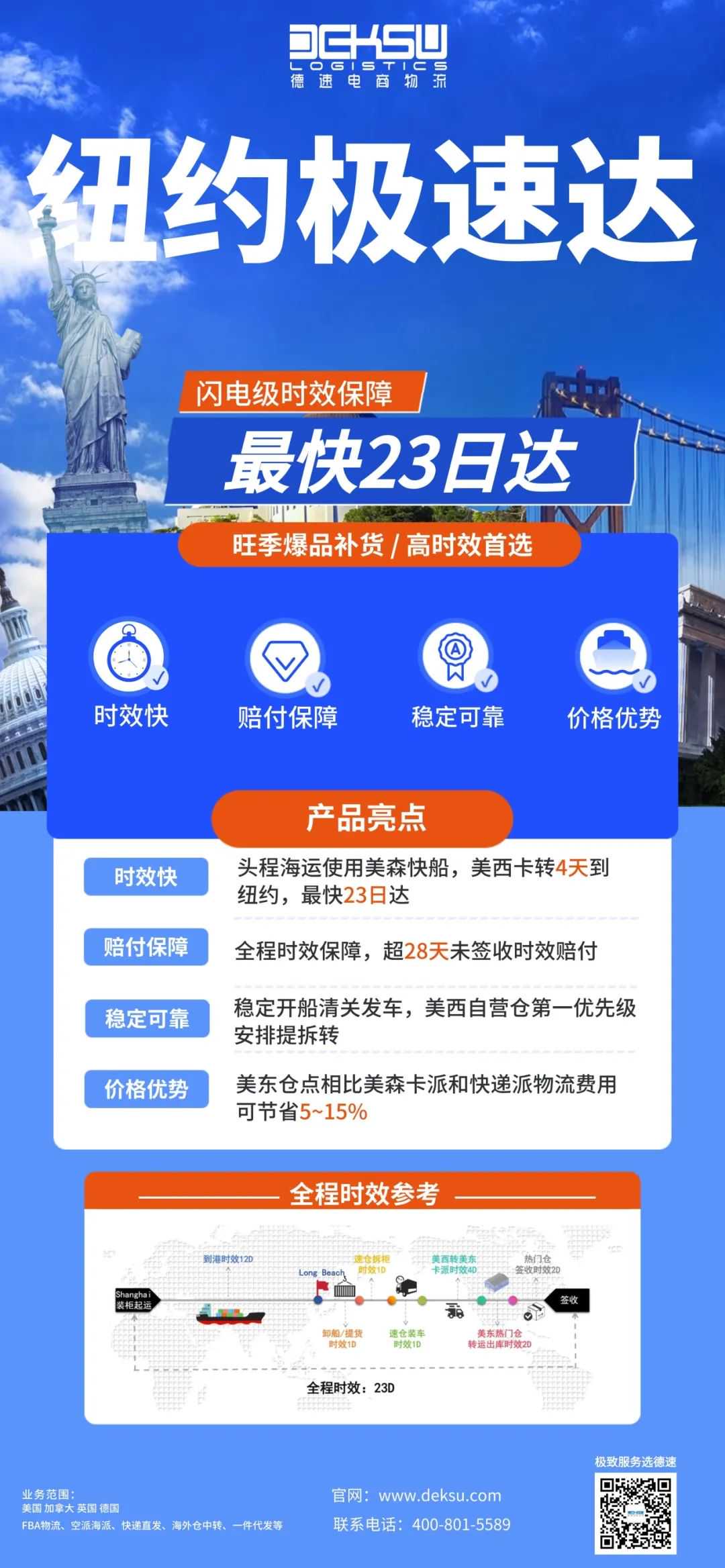 闪电时效、黄金平衡、极致经济全拿捏!德速电商物流美东海运产品全面升级!