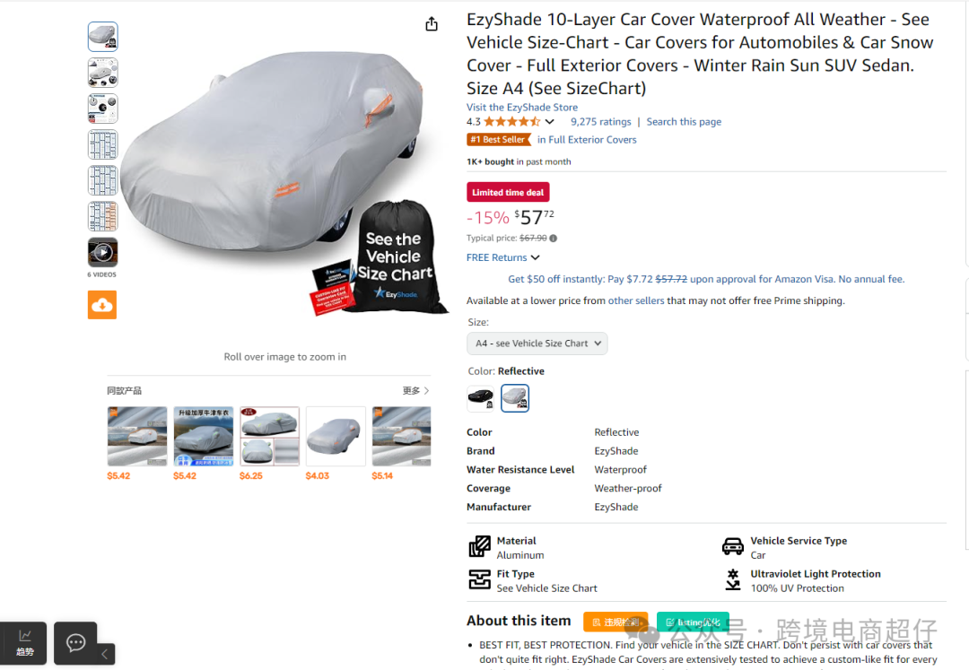 2025.05.20亚马逊选品推荐（仅供参考）：汽车车衣车罩