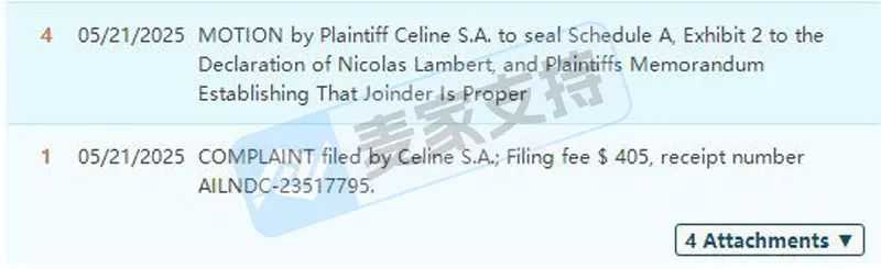 25-cv-05677，高奢品牌Celine赛琳持续维权，涵盖文字及多个图形商标！