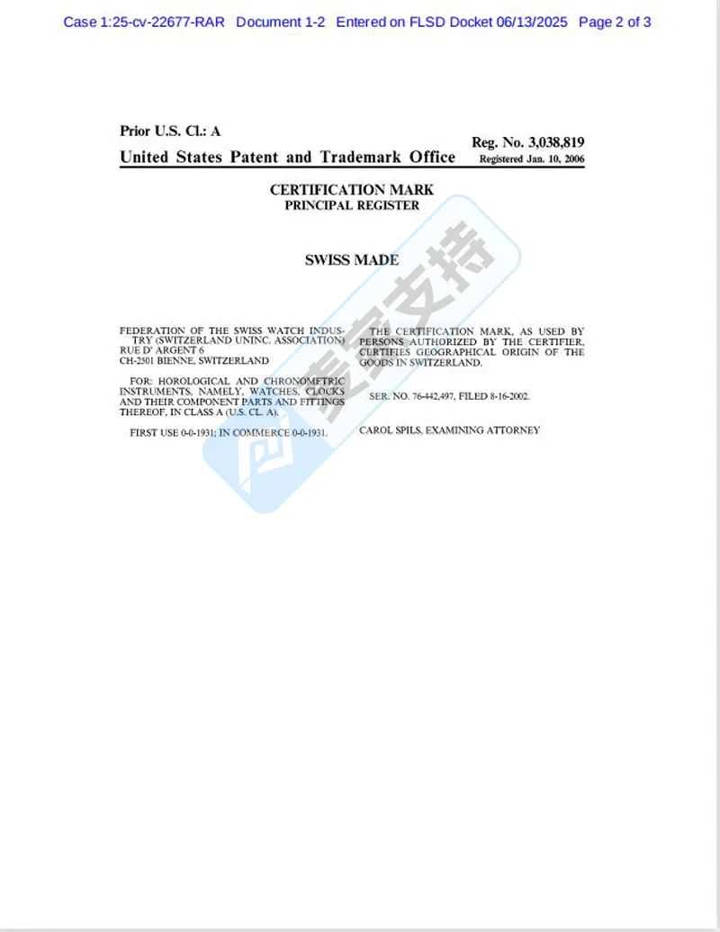 25-cv-22677，时隔两年SWISS钟表回归TRO风云再起，跨境卖家注意排查!