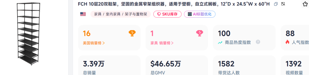 国产鞋架霸榜TikTok！7天卖出12000+件