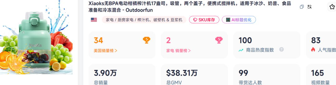 7天拿下百万营收!国产榨汁机在TikTok上赚翻了