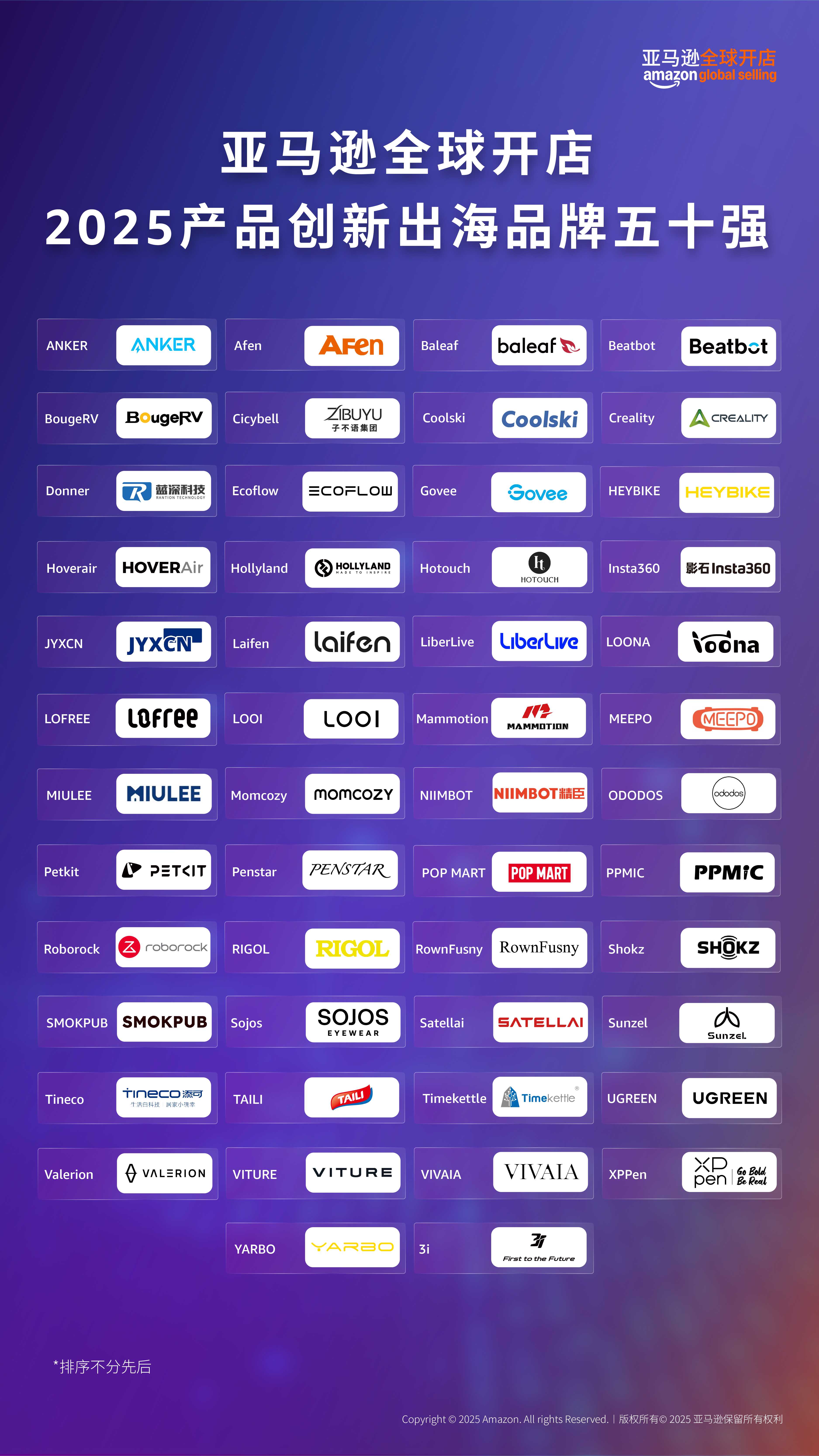 亚马逊全球开店“2025产品创新出海品牌五十强”榜单重磅出炉