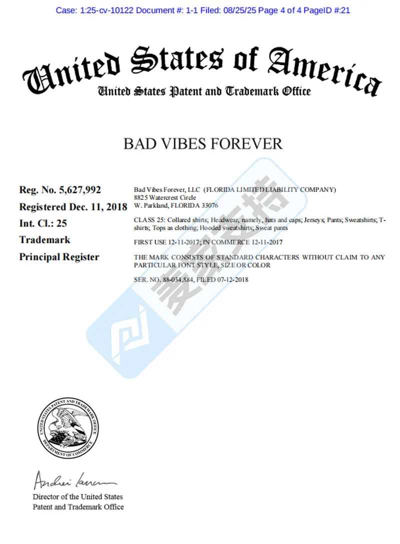 25-cv-10122，keith代理说唱歌手XXXTentacion商标维权进行时！