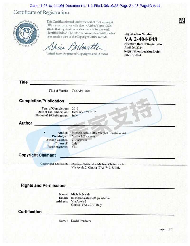 25-cv-11164，keith新案速递！非洲树黑人女孩版权作品有TRO冻结风险
