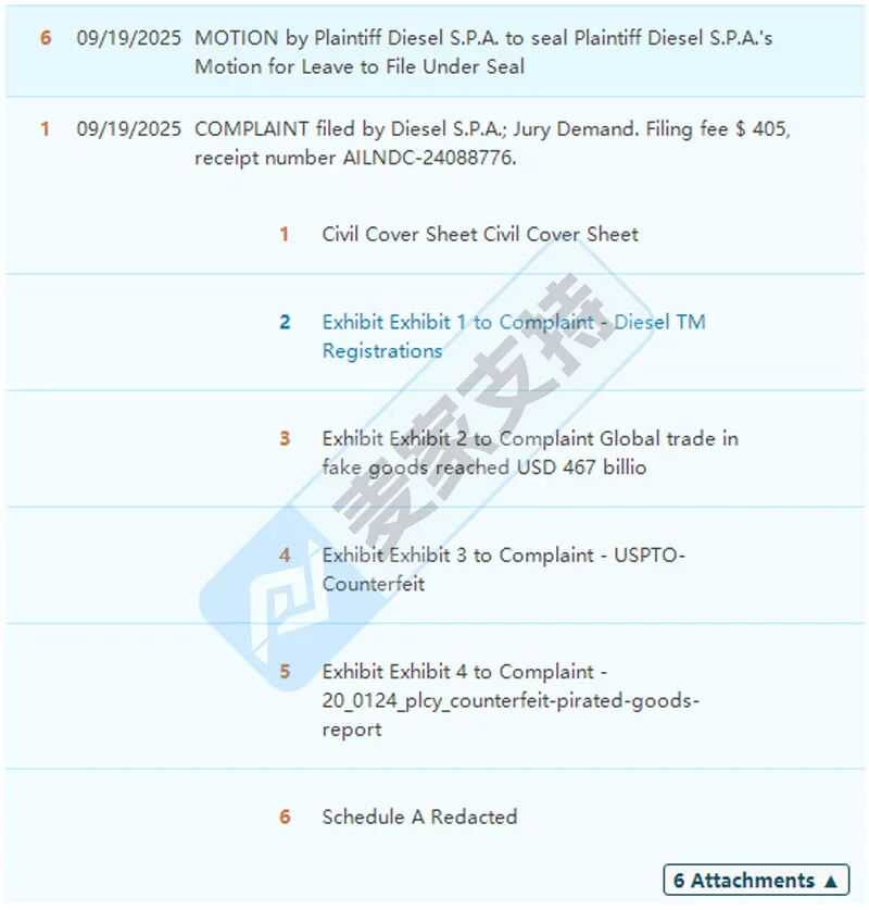 25-cv-11381，意大利潮牌Diesel跨境维权立案！TRO冻结倒计时