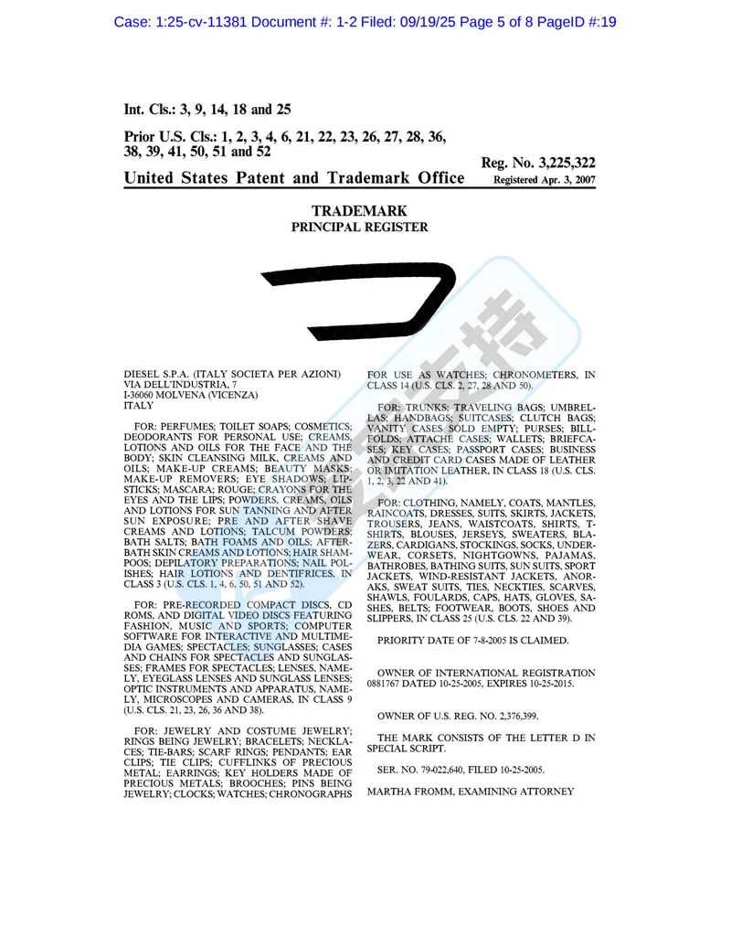 25-cv-11381，意大利潮牌Diesel跨境维权立案！TRO冻结倒计时