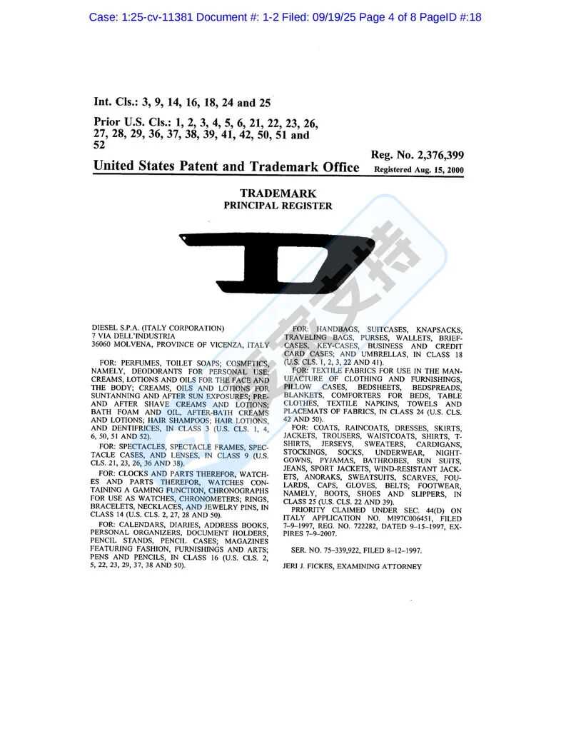 25-cv-11381，意大利潮牌Diesel跨境维权立案！TRO冻结倒计时