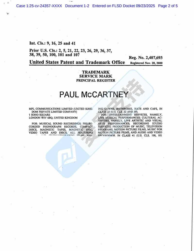 25-cv-24357，Paul McCartney商标维权进行时，服饰品类暗藏TRO风险