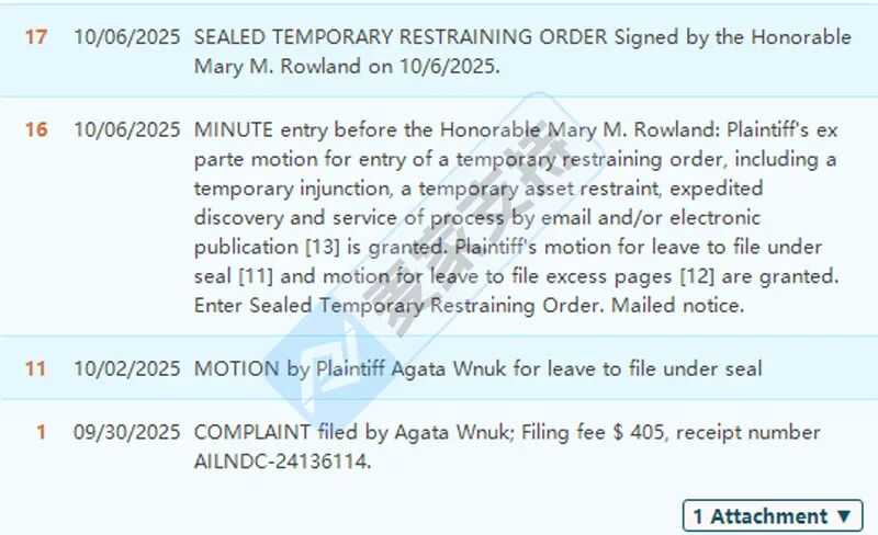 25-cv-11936，keith代理Agata Wnuk版权维权，54店涉案被TRO冻结！