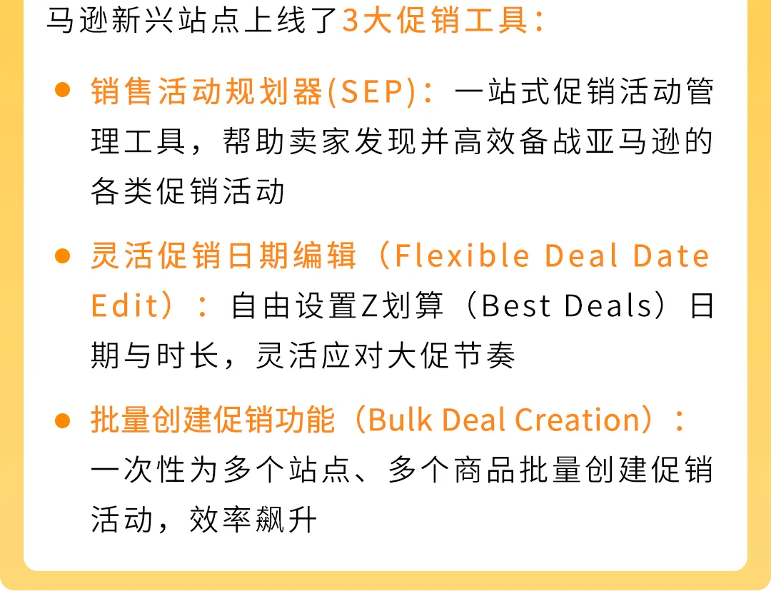 效率飙升8倍！亚马逊新兴站点上线3大促销工具，帮你轻松应对年底旺季！