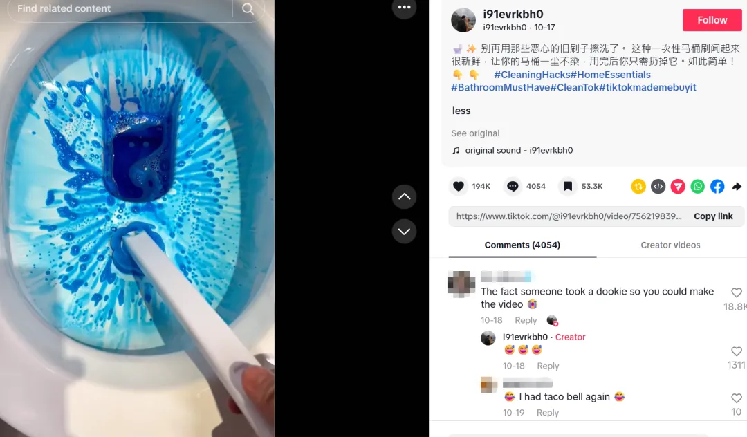 国内避雷的次抛马桶刷，竟在TikTok爆卖11.7万单