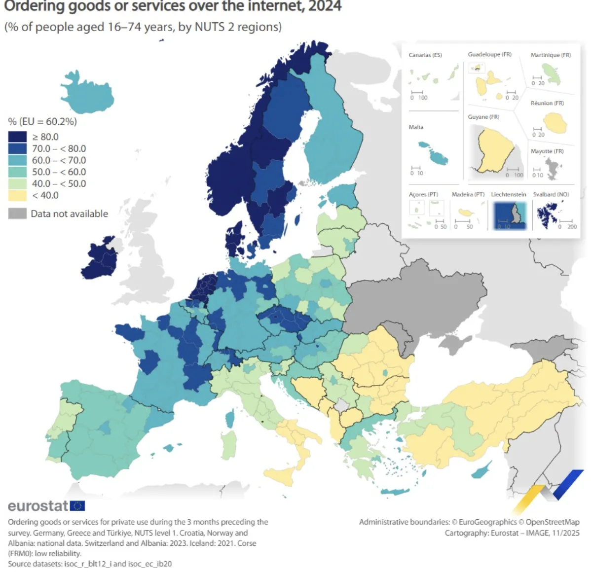 欧洲电商发展水平差异显著，东南欧仍处早期阶段